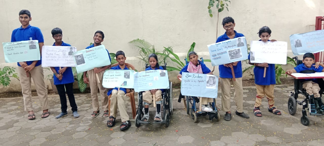 Vidyasagar student leaders are standing and Sitting in their uniforms, each holding their campaign posters. 