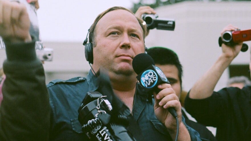 Alex Jones at a protest in Dallas in 2014.