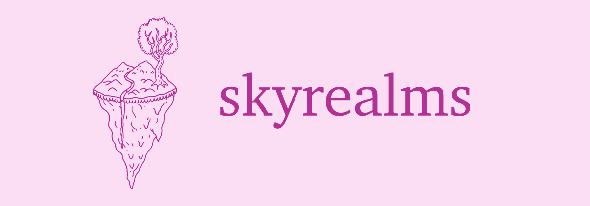 The banner image for Skyrealms, which shows the game's title and a drawing of a floating island.