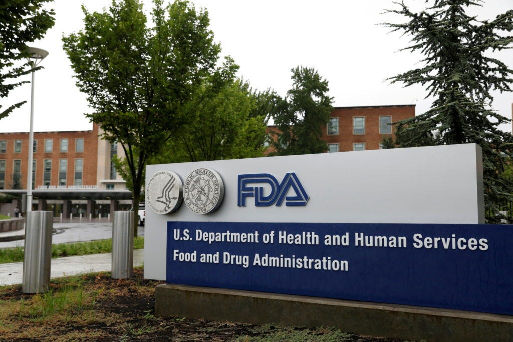 Signage is seen outside of the Food and Drug Administration (FDA) headquarters in White Oak, Maryland, U.S., August 29, 20...
