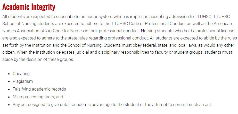 A screencap from the TTUHSC code of conduct page