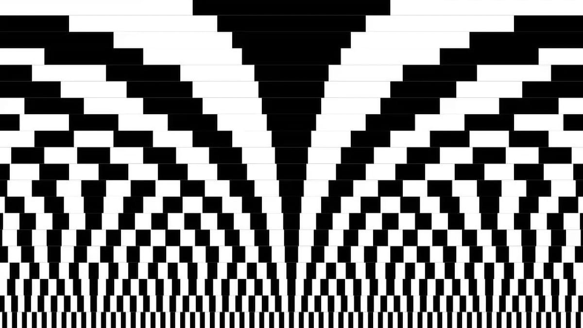 Black and white squares who's width gets exponentially smaller, creating a visual cascading effect. 