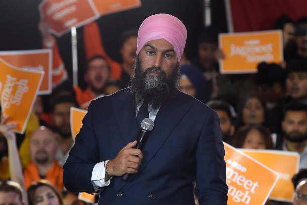 Leader Jagmeet Singh speaks in an election rally in Brampton,Canada, on October 17, 2019.