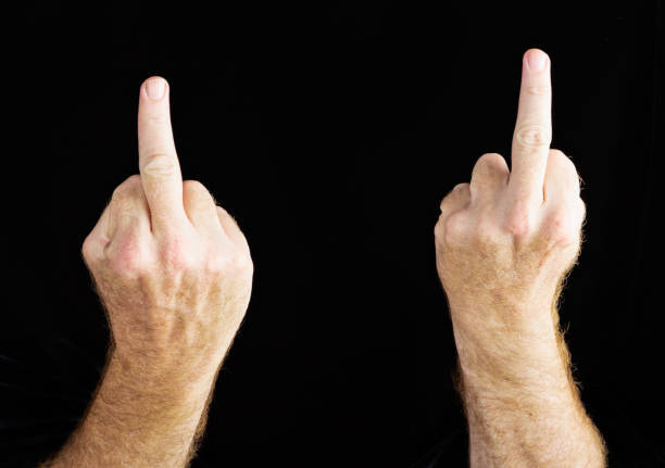 Hand Signs Double Middle Finger On Black Stock Photo - Download Image Now -  Adult, Aggression, Anger - iStock