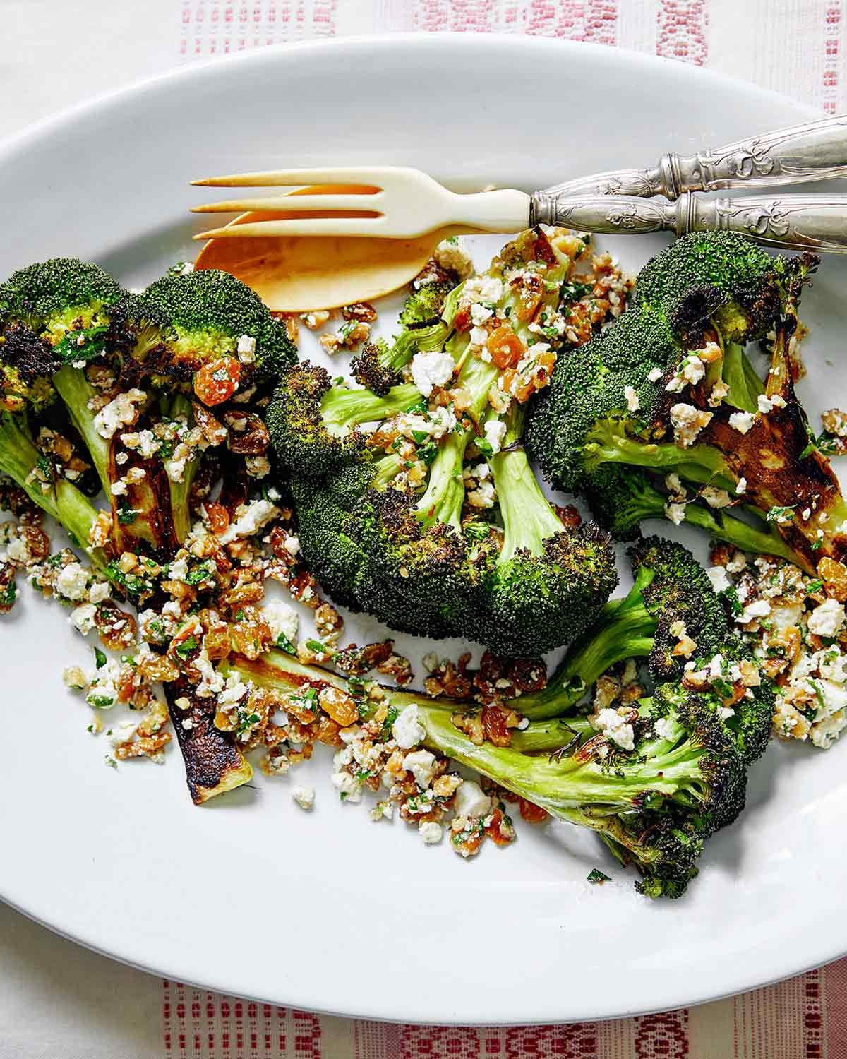 Roasted Broccoli With Walnuts, Raisins, and Ricotta Salata