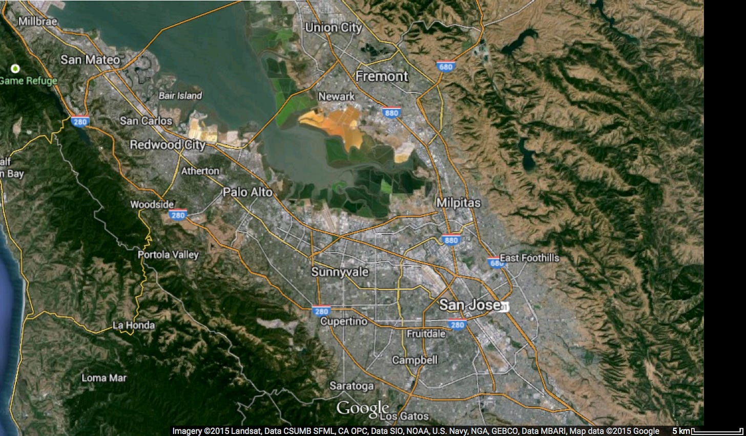 Google Map Screen Damp of Silicon Valley in 2015