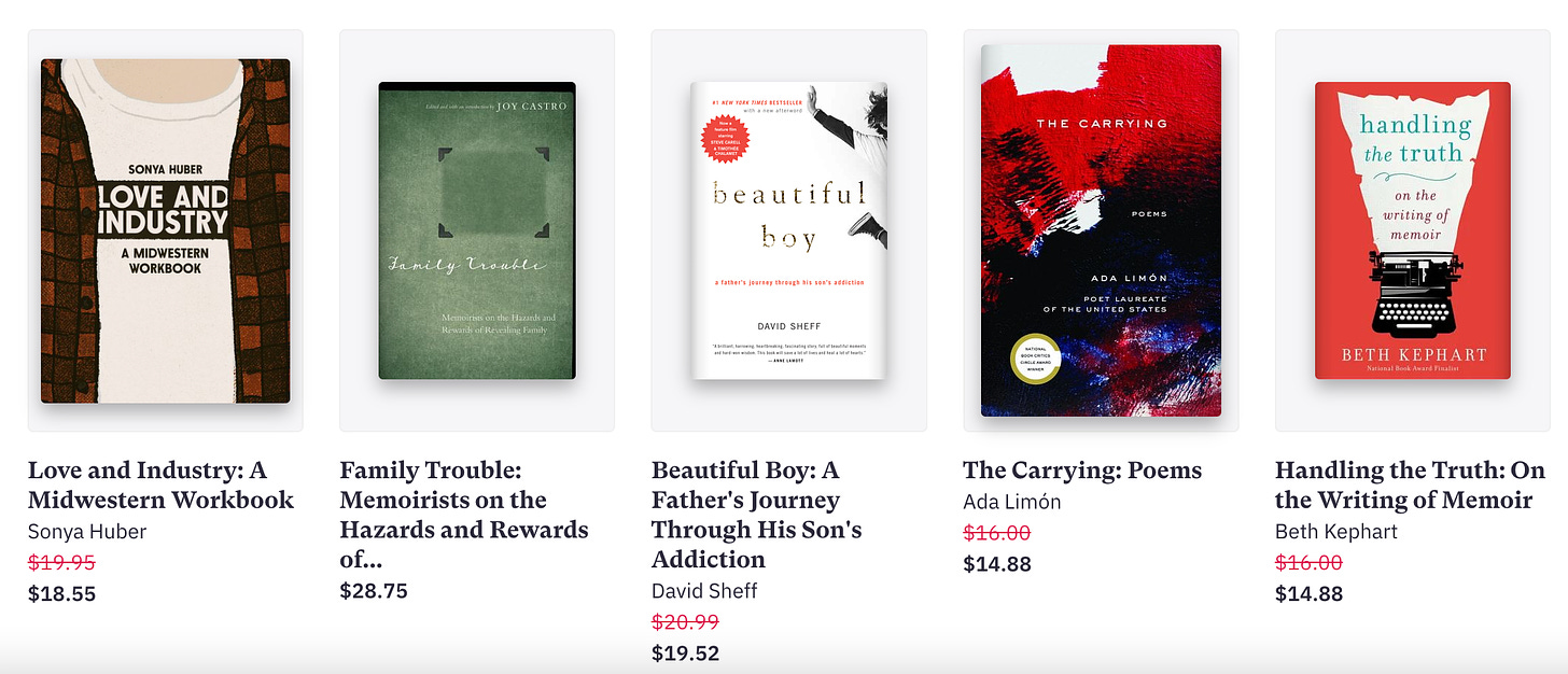 Screenshot of 5 books in a horizontal row, with a link above to this list on Bookshop.