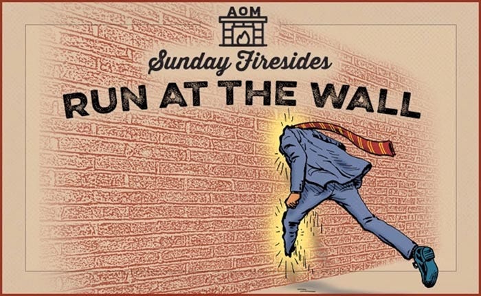 Illustration of man runnig at a wall.