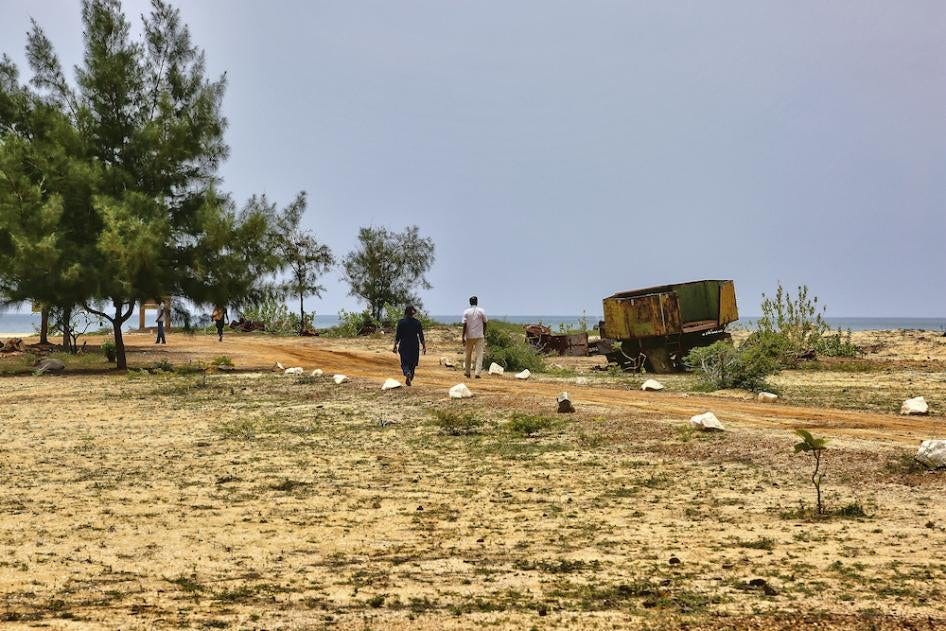 The beach at Mullivaikkal, where Tamil civilians were massacred by the Sri Lankan army at the end of the civil war in May 2009.