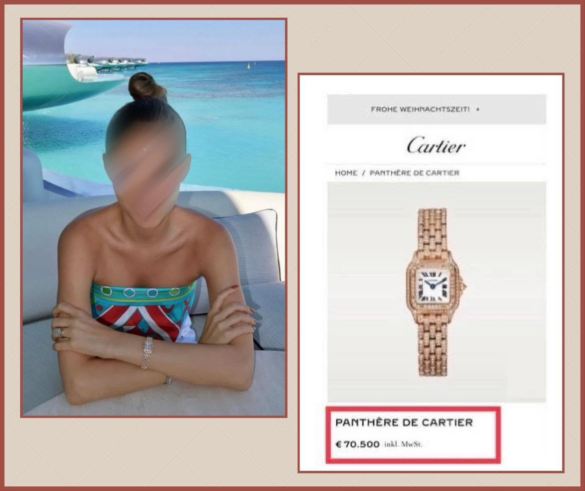 May be an image of 1 person, jewelry, wrist watch and text that says 'FROHE WEIHNACHTSZEITI Cartier HOME HOME/PANTHEREDE.CARTER / PANTHERE DE CARTIER O0O Seota uBa PANTHÈRE DE CARTIER €70.500nl.MwSt E 70.500 inkl. MwSt.' May be an image of 1 person, jewelry, wrist watch and text that says 'FROHE WEIHNACHTSZEITI Cartier HOME HOME/PANTHEREDE.CARTER / PANTHERE DE CARTIER O0O Seota uBa PANTHÈRE DE CARTIER €70.500nl.MwSt E 70.500 inkl. MwSt.'