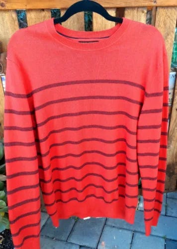 Banana Republic Mens Size Large Cotton Cashmere Pullover Sweater Red stripe - Picture 1 of 6