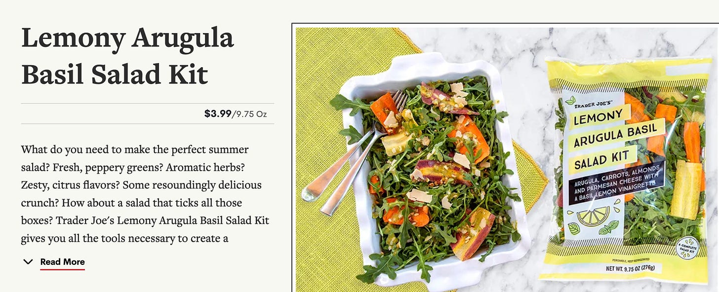 lemon arugula basil salad kit from trader joes