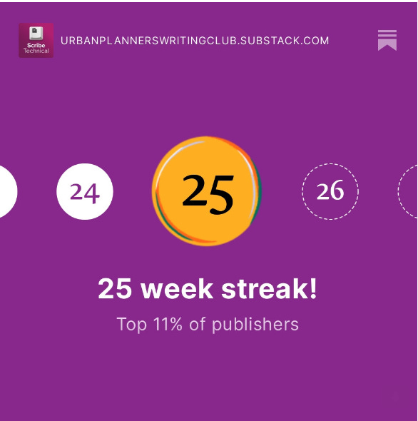 Badge created by Substack announcing my 25-week streak!