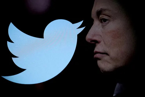 Illustration shows Elon Musk photo and Twitter logo