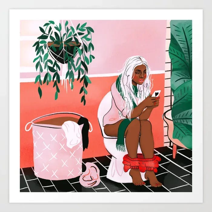 image of woman on toilet with phone