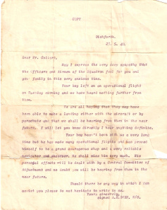 A letter from the early 40s, transcribed in text below the image.