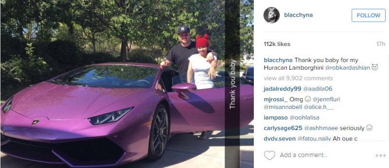 blac chyna purple lamborghini gift