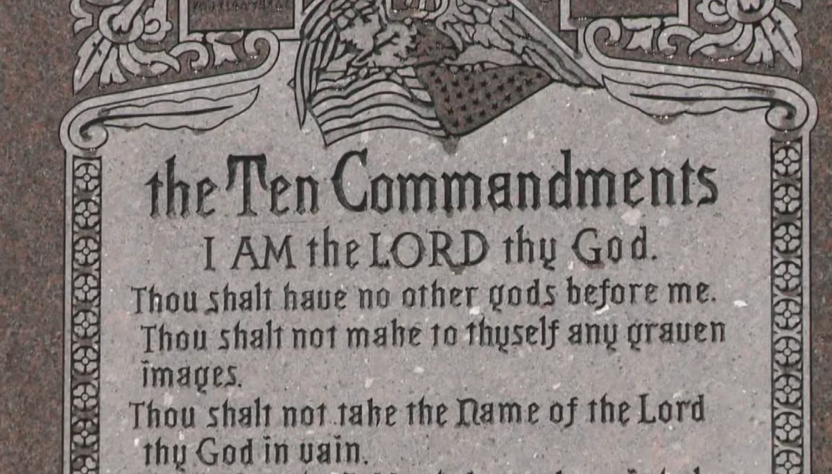 Portion of the front of a Ten Commandments monument Portion of the front of a Ten Commandments monument