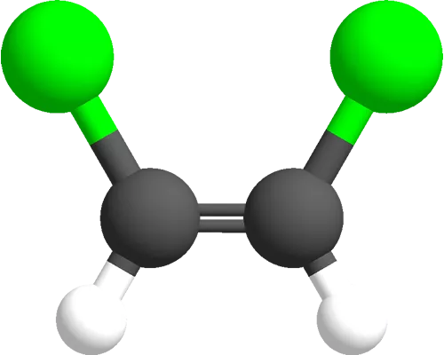 This is the ball and stick model of cis-dichloroethene.