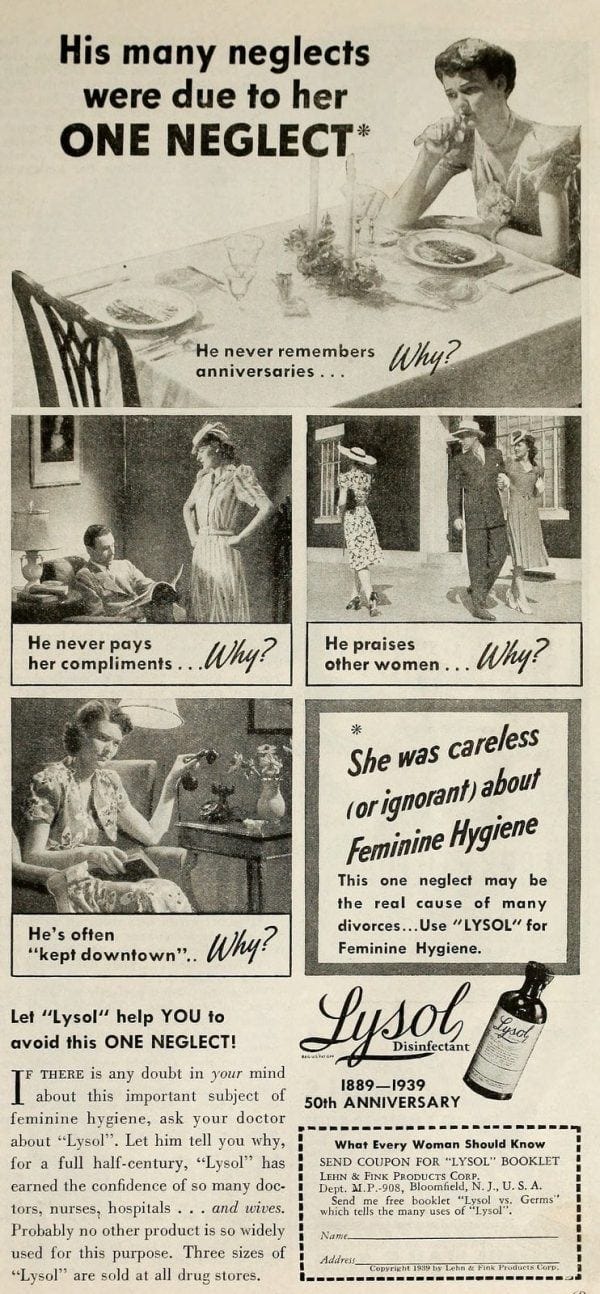 Dear '50s ladies: Use Lysol for the neglect that sometimes kills ...