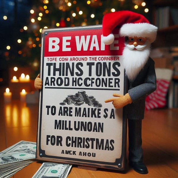 Santa with a board for a million dollar opportunity.
