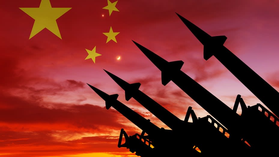 Missiles on the background of the Chinese flag