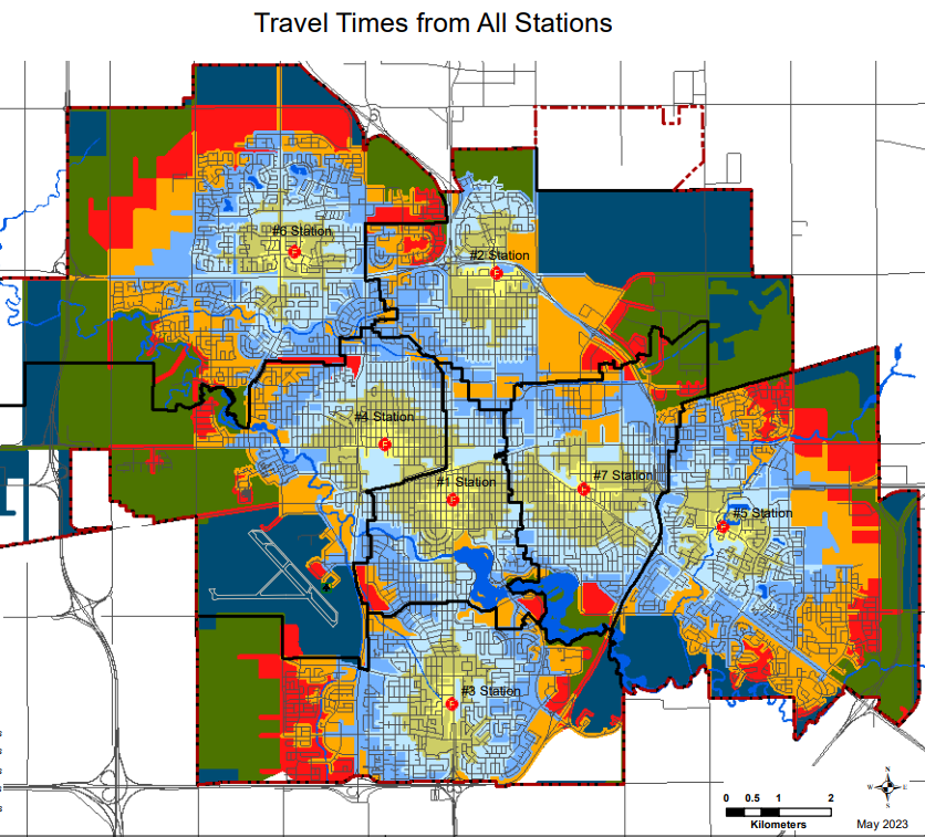 Travel Times from All Regina Fire Stations