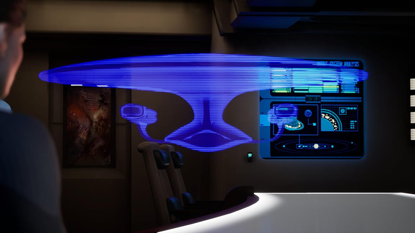 The Enterprise D in a holo display