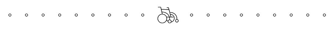 ilustração de cadeira de rodas no centro, com pequenos círculos formando uma linha de ambos os lados. 