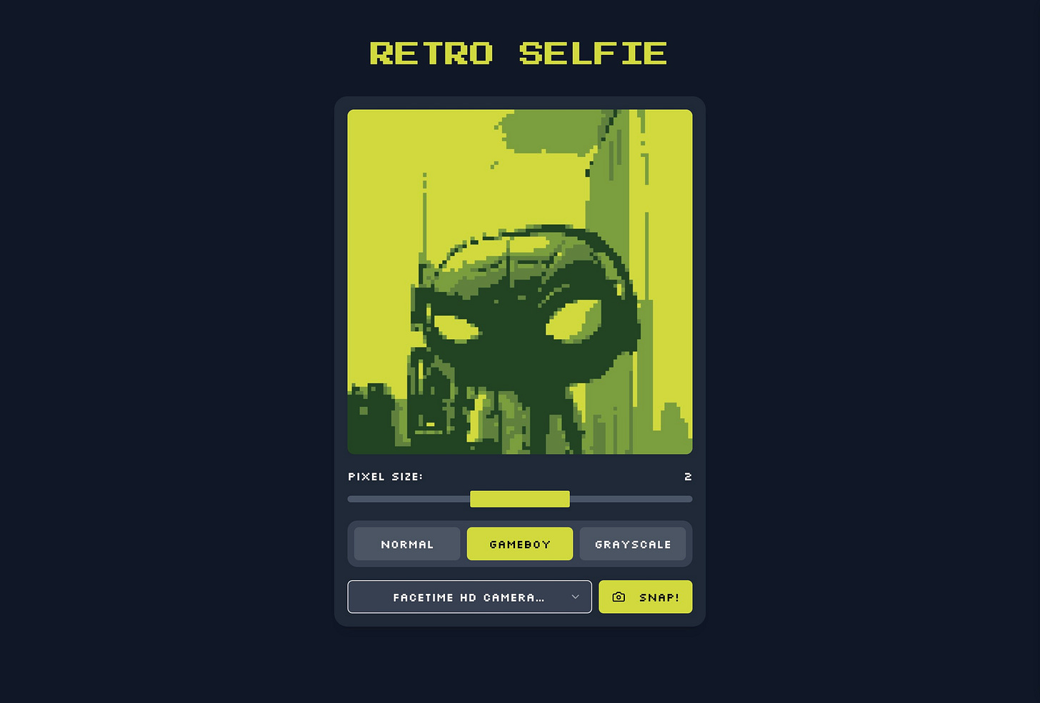 A retro camera UI with pixelated filter