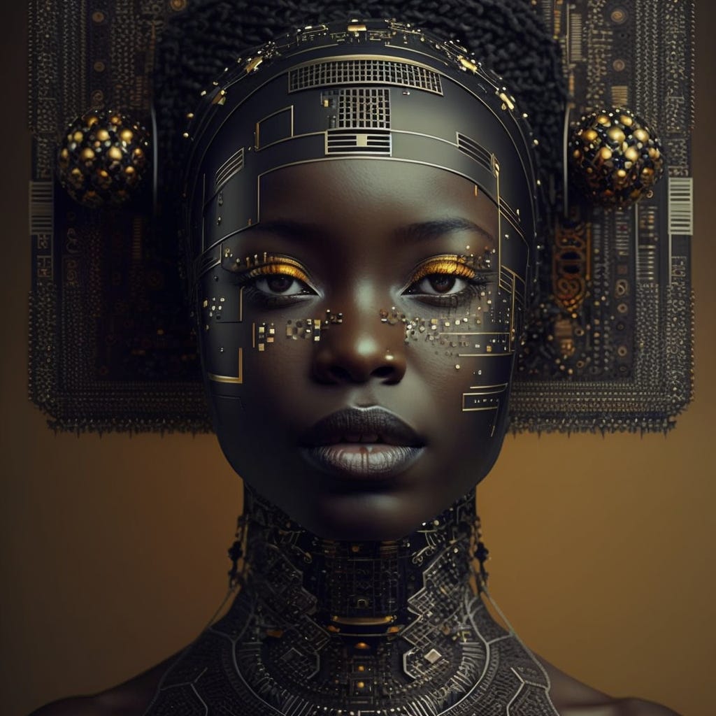 Black woman as AI — Midjourney generated art.