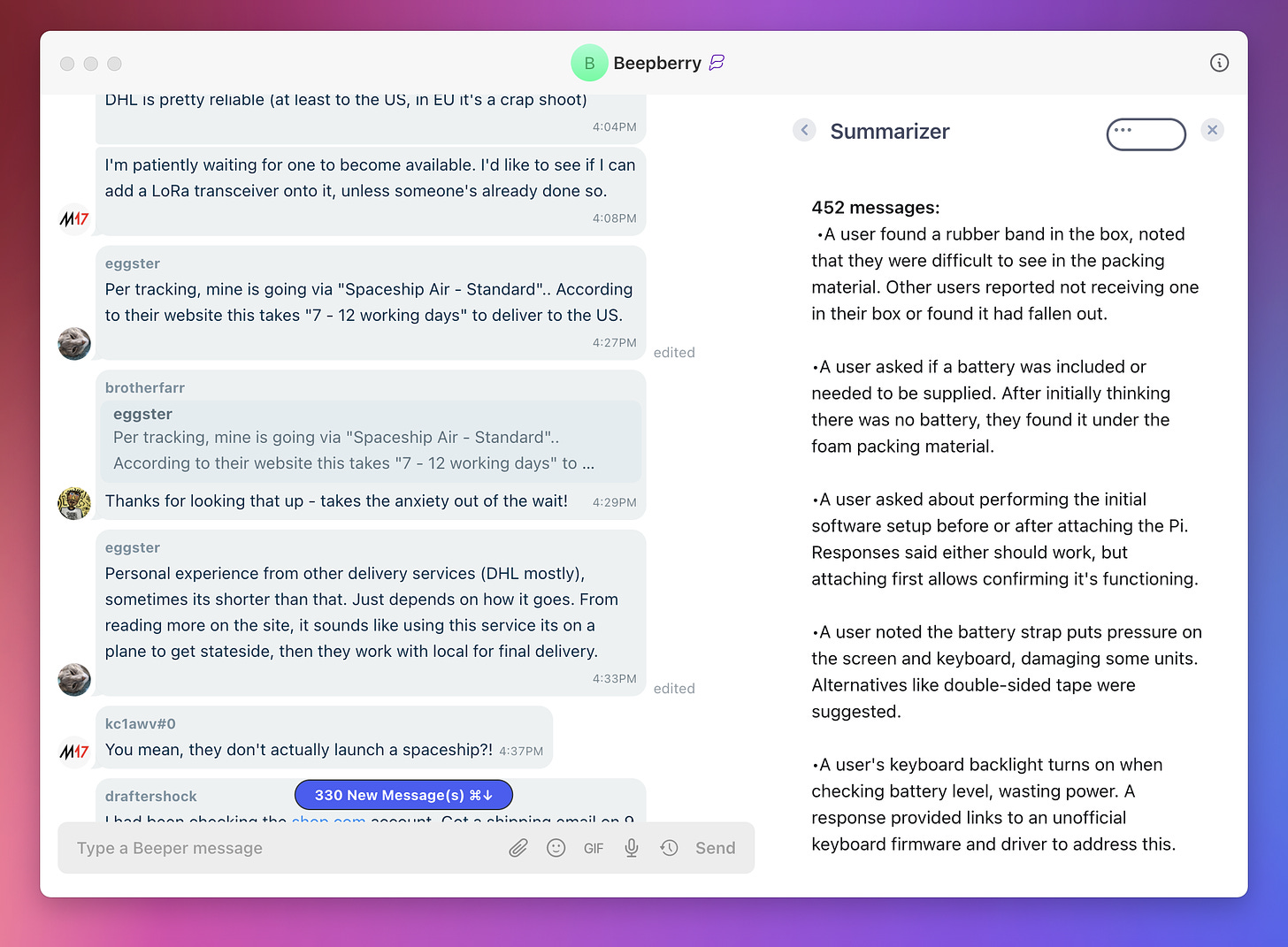 Meet Summarizer: a widget that catches you up on your unread messages upon opening a chat.