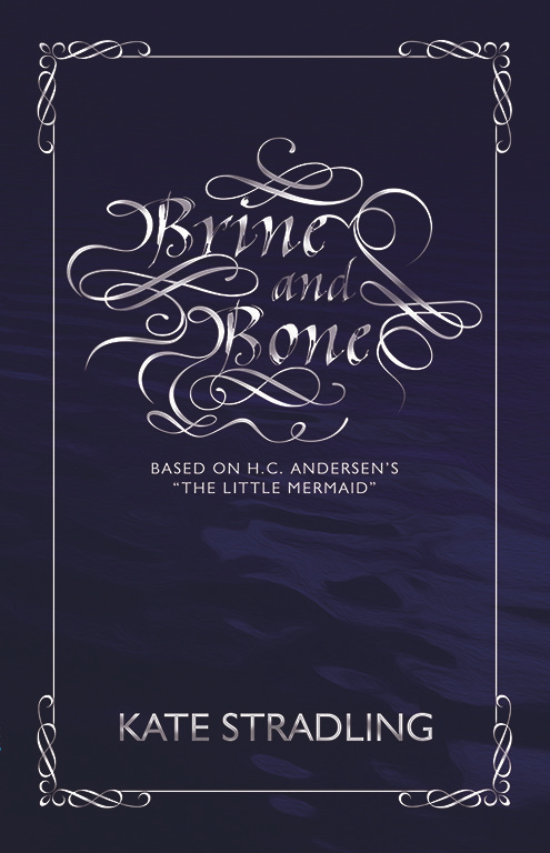 Brine and Bone book cover: a shiny silver-white decorative title plate against a backdrop of navy blue water ripples