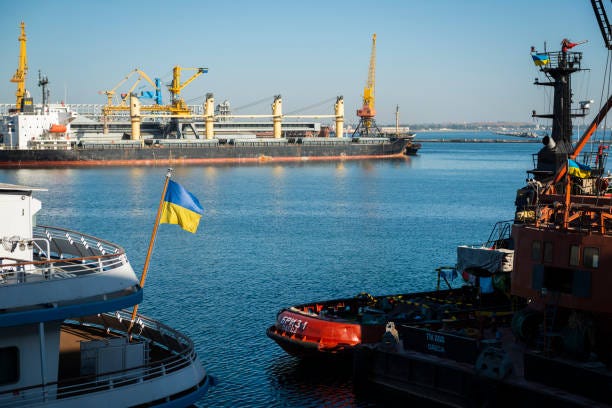 Ukrainian Flag At The Port Of Odessa Ukraine Stock Photo - Download Image  Now - Ukraine, Harbor, Commercial Dock - iStock