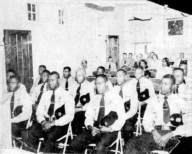 Black officers being trained in the police precinct in 1950. 