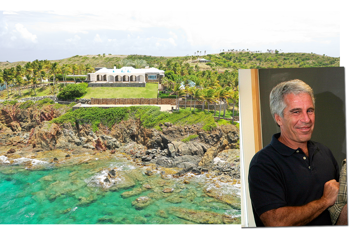 This image may contain Outdoors Nature Land Ocean Sea Water Human Person Shoreline Jeffrey Epstein Coast and Flag