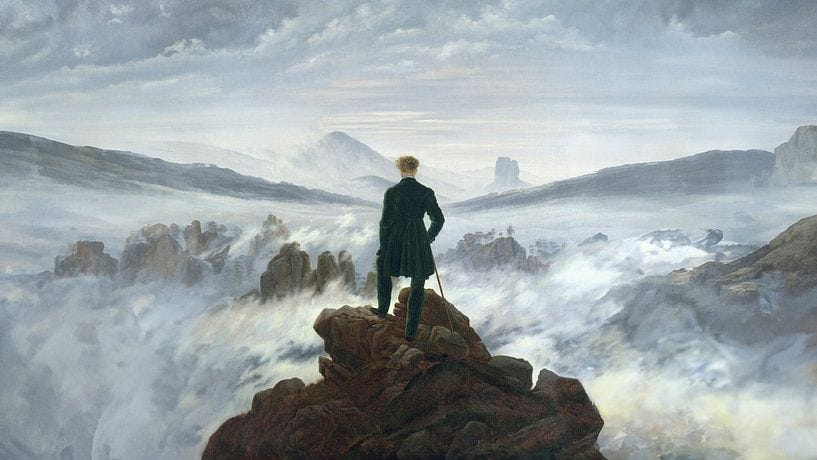 Wanderer above the Sea of Fog, Caspar David Friedrich (wide version) by  Masters Revisited