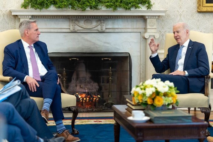President Biden sits down with Speaker McCarthy for a meeting.