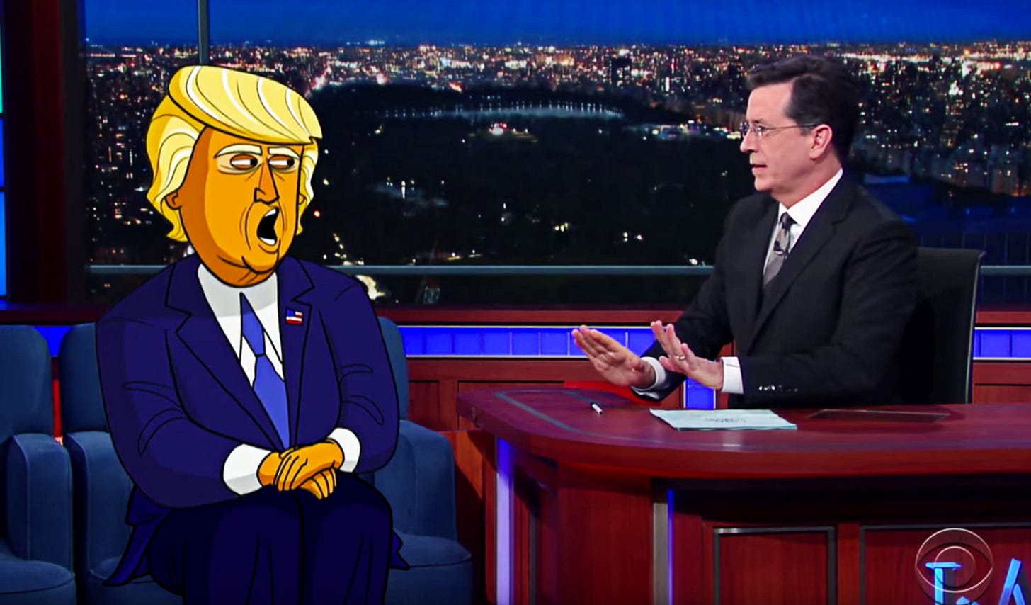 Watch Stephen Colbert Welcome 'Cartoon Trump' to 'Late Show'