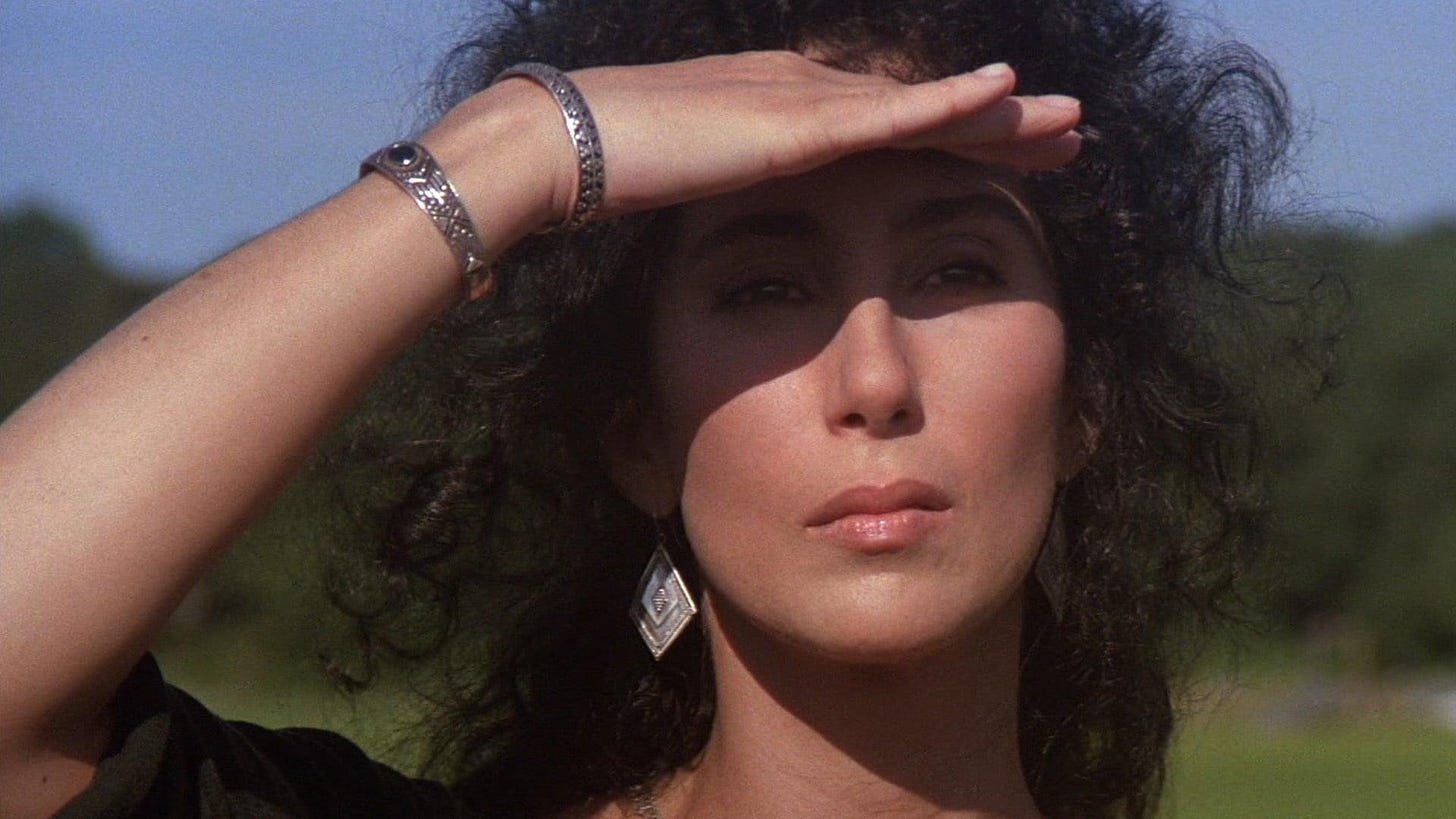 Cher gazing into the distance in "The Witches of Eastwick" (1987)