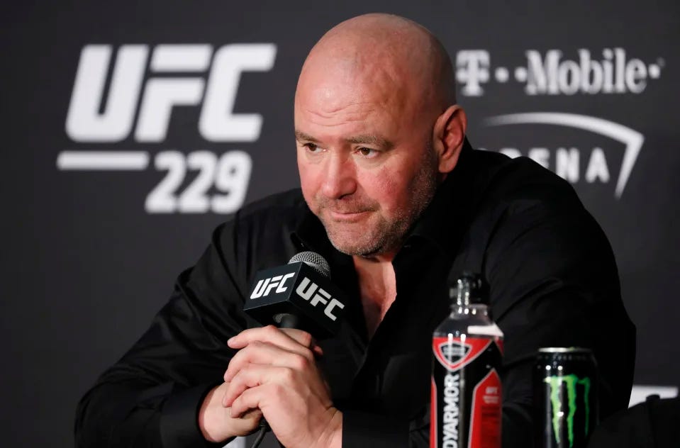 FILE - Dana White, president of UFC, speaks at a news conference after the UFC 229 mixed martial arts event in Las Vegas, on Oct. 6, 2018. White was caught on video released by TMZ slapping his wife while the two were on vacation in Cabo San Lucas, Mexico, on New Year&#39;s Eve. (AP Photo/John Locher, File)