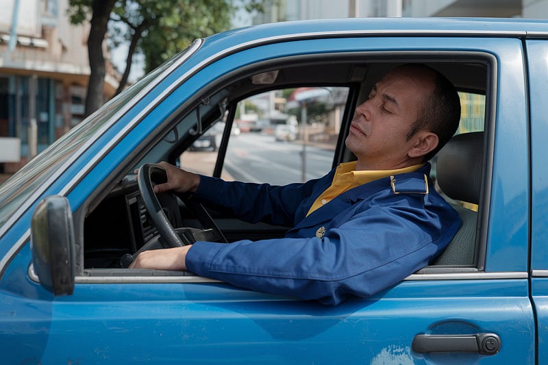 A driver asleep behind the wheel