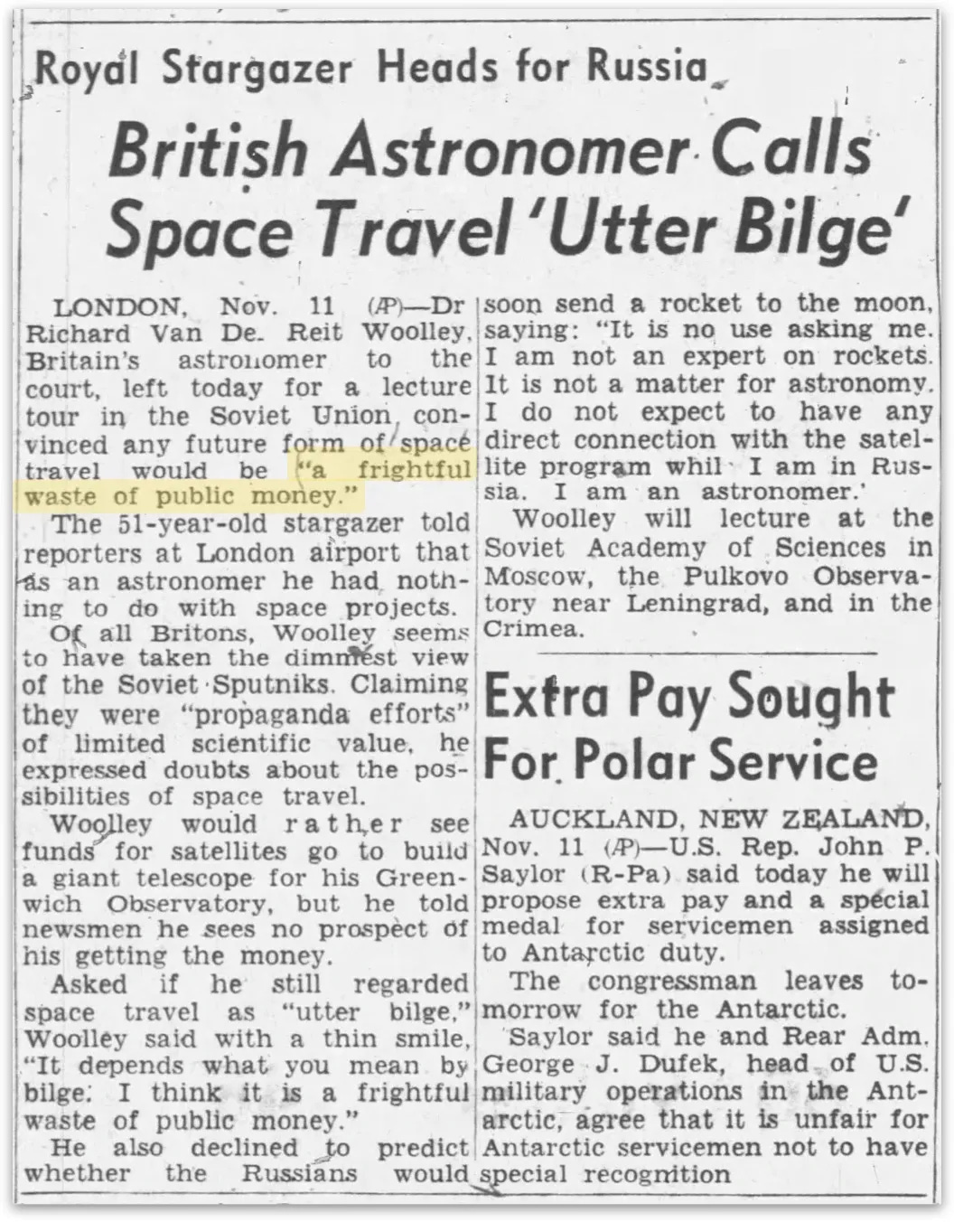 Space travel is utter bilge newspaper article