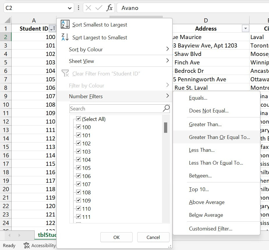 Filtering numbers in Excel