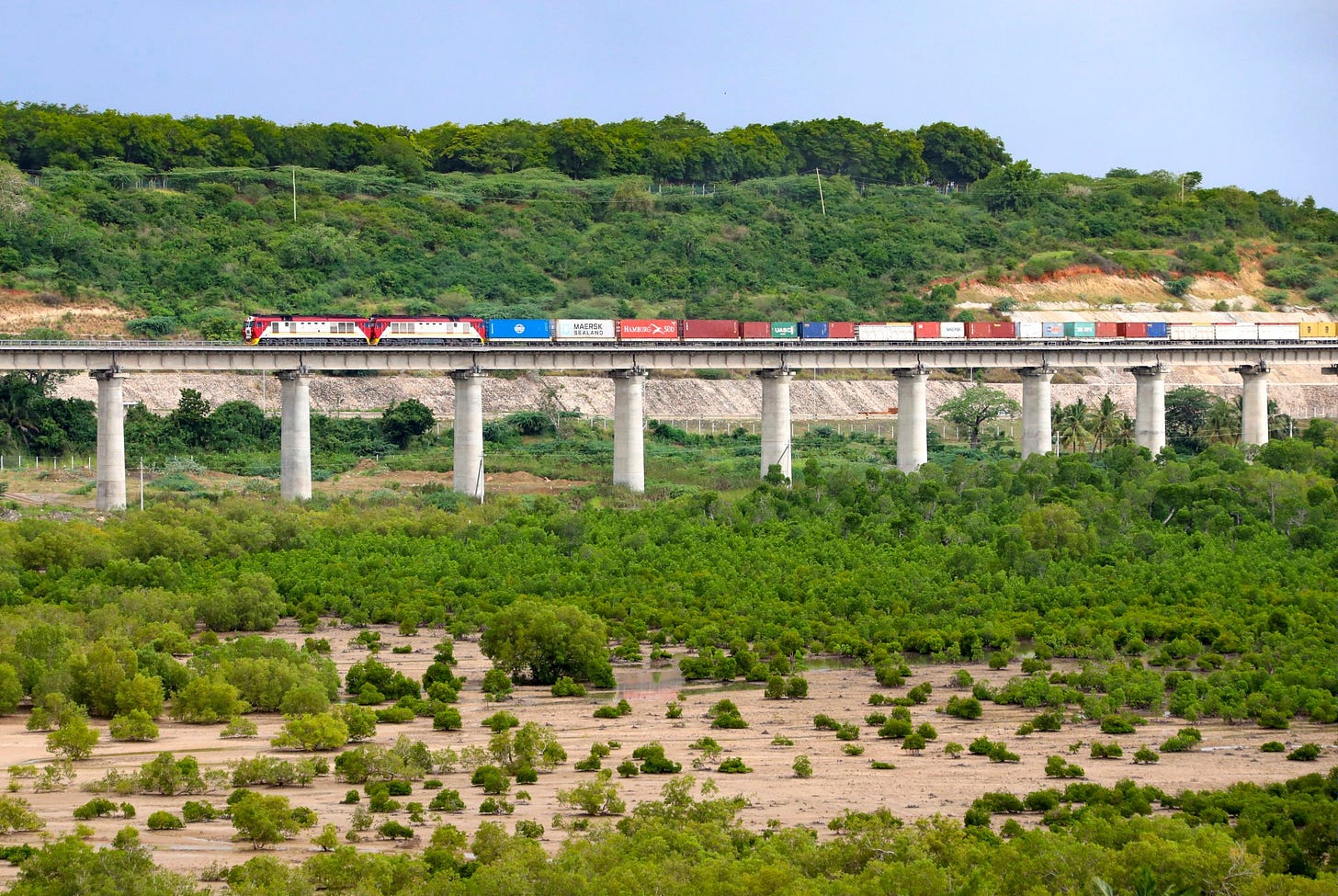 A goods train runs on the Mombasa-Nairobi Railway in Mombasa, Kenya, in 2022. The project was financed by the Export-Import Bank of China. Photo: Xinhua