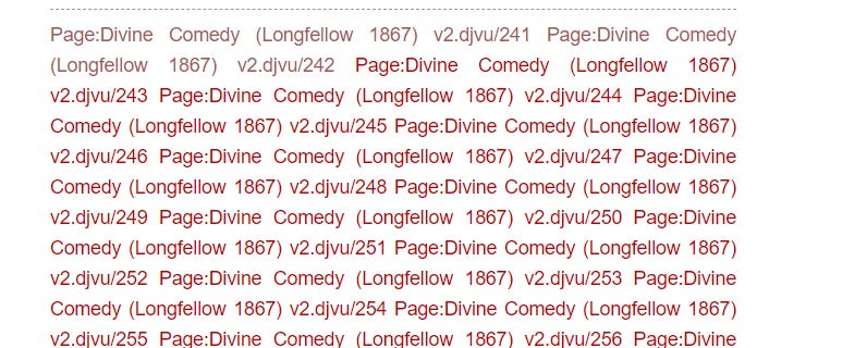 Screenshot of the notes to the Purgatorio from Longfellow's Divine Comedy translation. This is just a sequence of pages from the djvu book version of his translation. There are no notes (and clicking the links does not help).