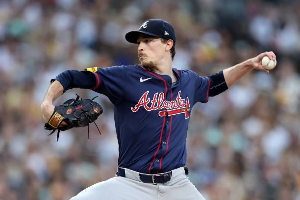 Max Fried of the Atlanta Braves throws a pitch against the San Diego Padres during the second inning in Game Two of the Wild Card Series at Petco...