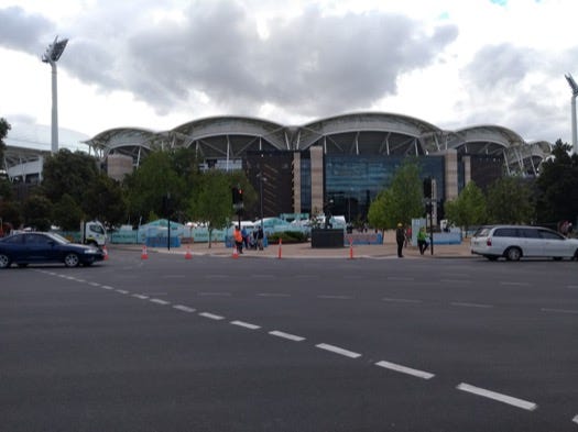 Outside view of the stadium from across the road