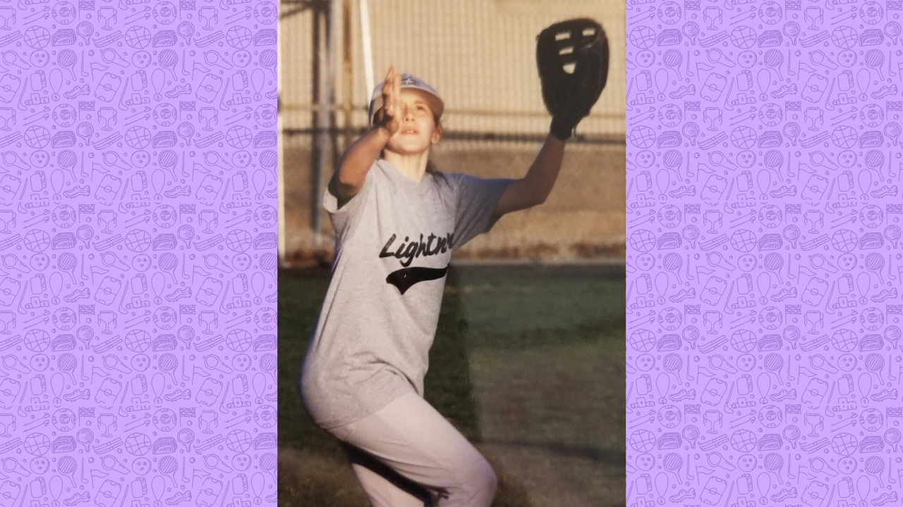 teen me going for a fly ball in softball
