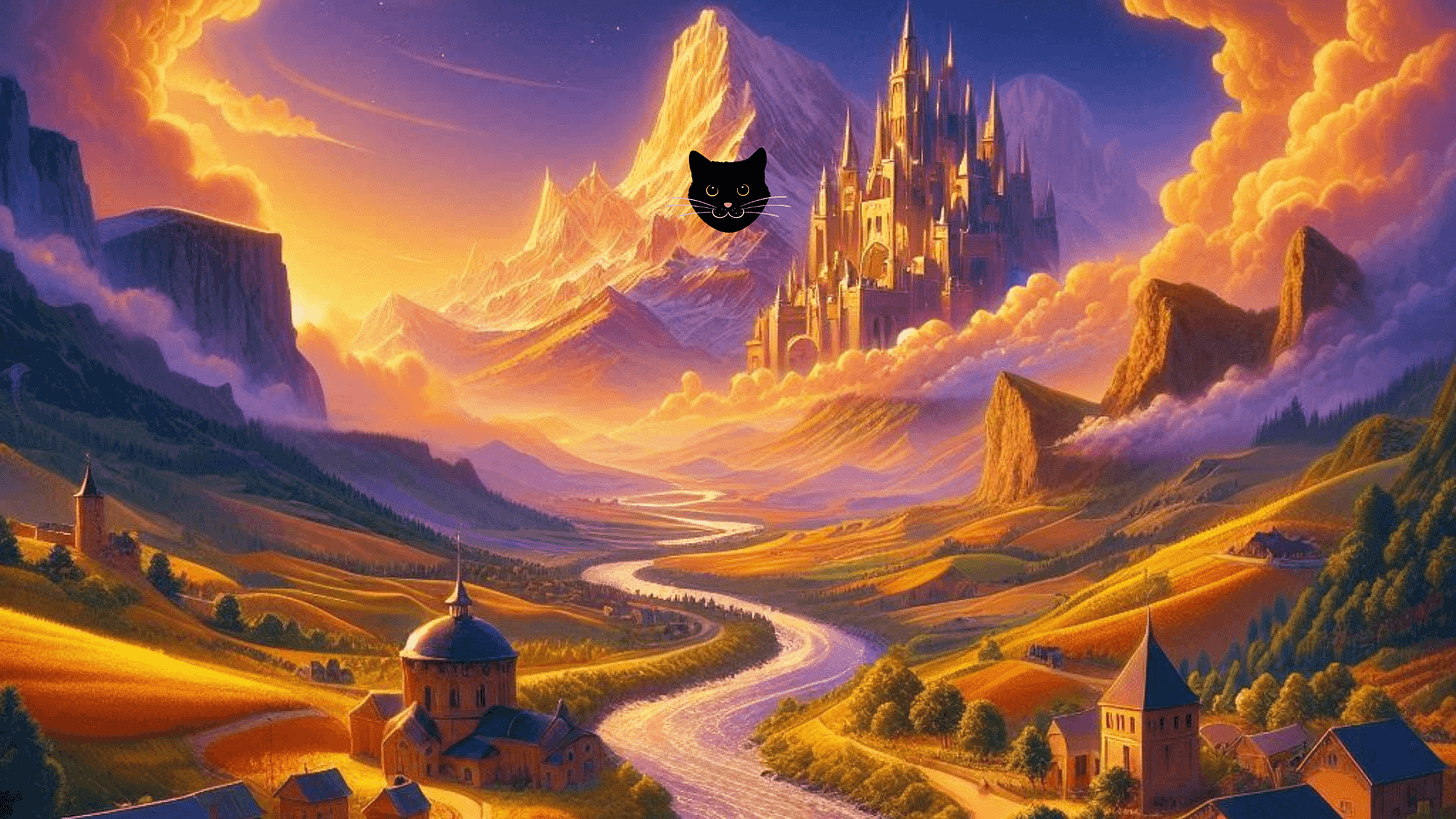 Image of mountain region and a cat face